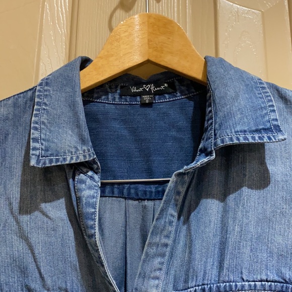 Velvet heart romper. Chambray - Picture 5 of 7